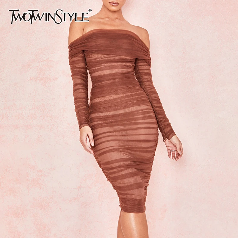 Женское Сетчатое платье TWOTWINSTYLE вечерние платья карандаш с длинным рукавом и