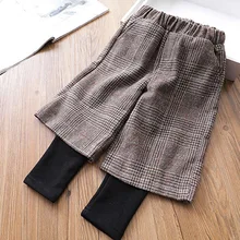 Зимние свободные штаны в Корейском стиле с флисовой подкладкой для девочек, плотные клетчатые штаны, леггинсы