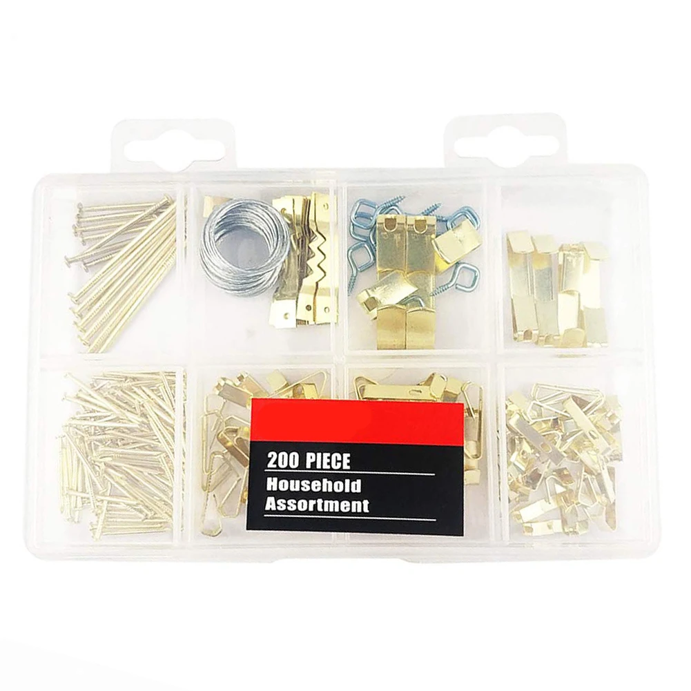 

200pcs Picture Hanging Kit Assortment Wires Wall Mounting Hardware Install Tool Christmas Decorations Photos Frame Hook Nails