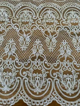 

2020 high quality French Nigerian sequins net lace,African tulle mesh sequence lace fabric for party dress 5yards/lot white