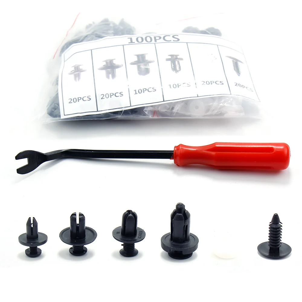 

100pcs 6 Sizes Automotive Fasteners Kit Car Push-type Retainer Door Trim Clips Fri Tree Rivet Mixed Nylon Interior Decoration