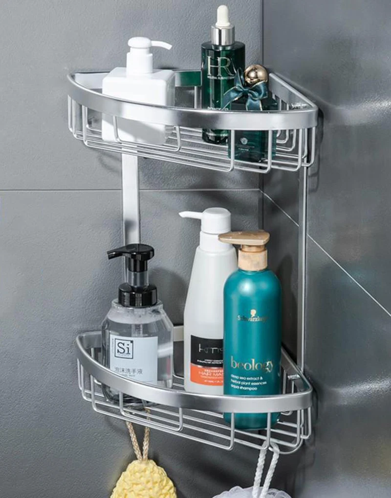 

Bathroom Corner Shelf Shower Shelf 1/2Layer Punch Free Aluminum Triangular Rack Cosmetic Basket Holder Storage Organizer