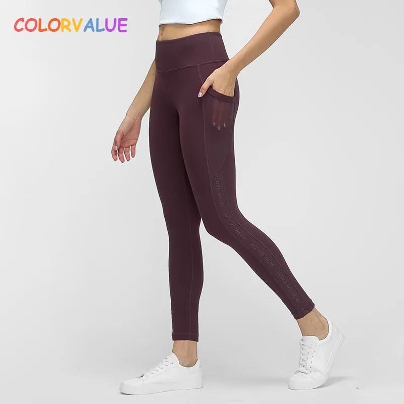 Colorvalue голая на ощупь ткани штаны для йоги спортивные колготки Для женщин высокой талией Squatproof Фитнес тренажерный зал Леггинсы activewear с карманом