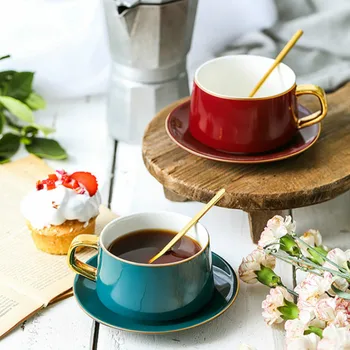 

Travel Ceramic Coffee Cup European Small Luxury With Spoon Porcelain Hand Painted Espresso Cups Tea Cup And Saucer Set II50BYD