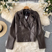 Blouson en similicuir PU femme, Slim et souple, décontracté, Punk, avec fermeture éclair, Rivet, vêtement d'extérieur, marron, pour moto, automne et hiver