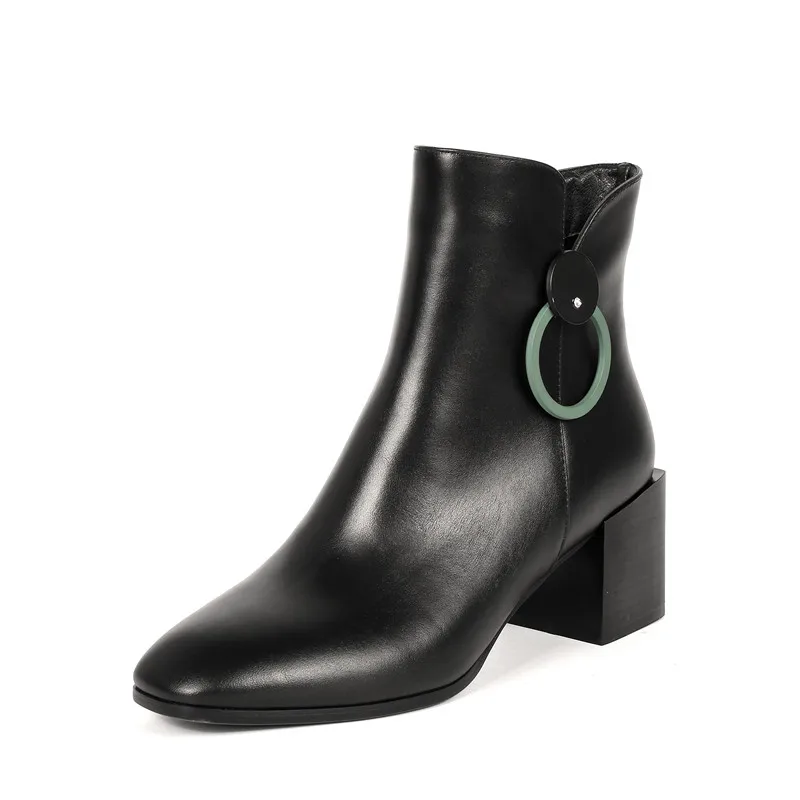 MORAZORA/ г., новые Брендовые женские ботинки на осень-зиму Модные ботильоны из натуральной кожи на квадратном каблуке классическая простая обувь зеленого цвета - Цвет: Черный