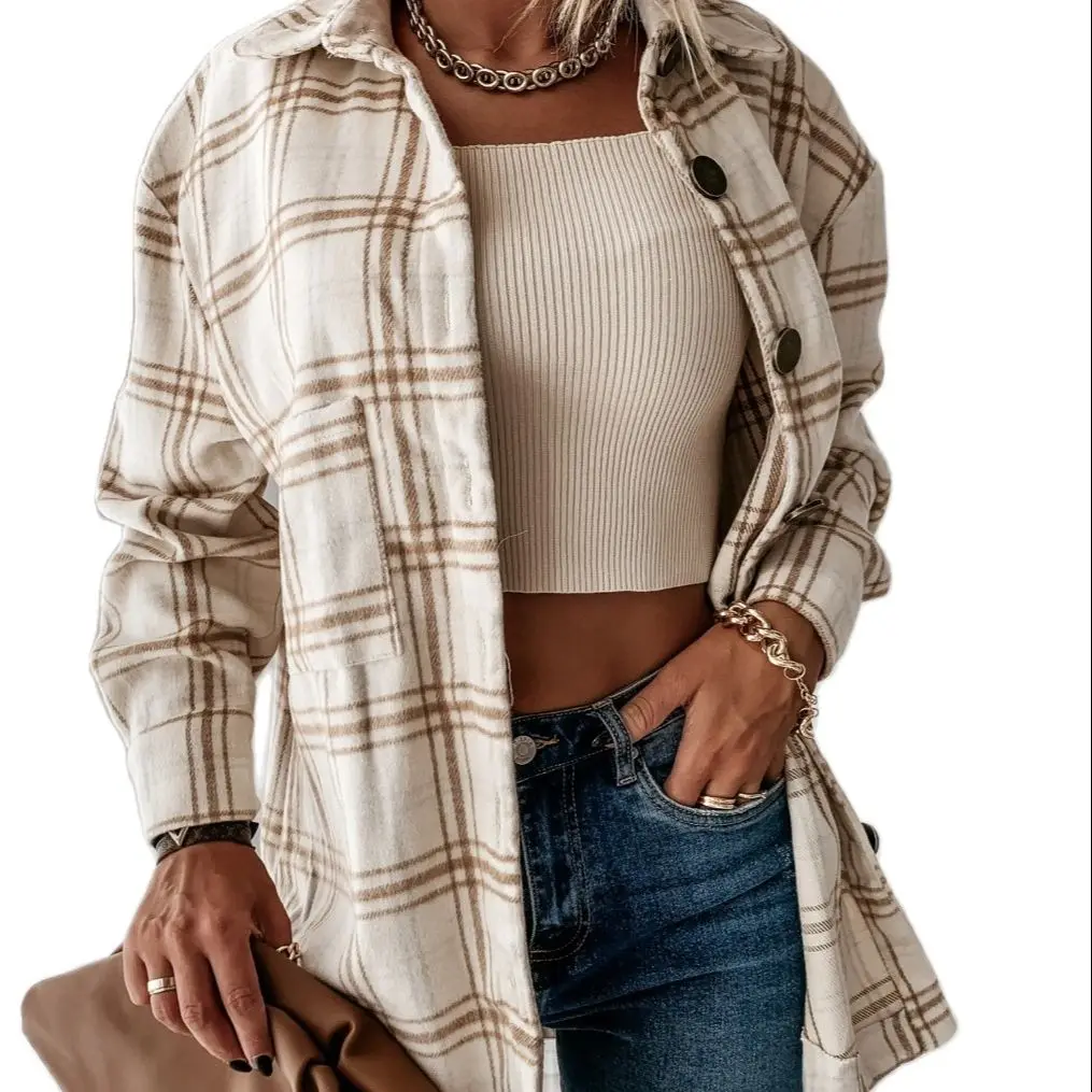 Oversized women's plaid shirt jacket 