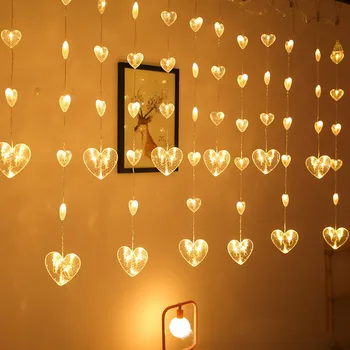 

Thrisdar 2.5M Heart Shaped Curtain Fairy String Light Christmas Heart Garland Light Christmas Party Wedding Window Icicle Light