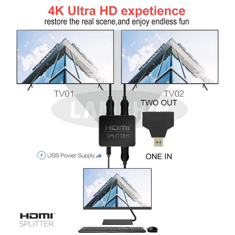 1080P 1 в 2 Выход Переходник HDMI разветвитель адаптер преобразования 2 порта ретранслятор усилитель концентратор 3D HDMI сплиттер для ПК ноутбука