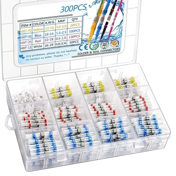 

300PCS Car Solder Seal Butt Connectors Kit, Heat Shrink Butt Connectors, Waterproof and Insulated Electrical Wire Terminals