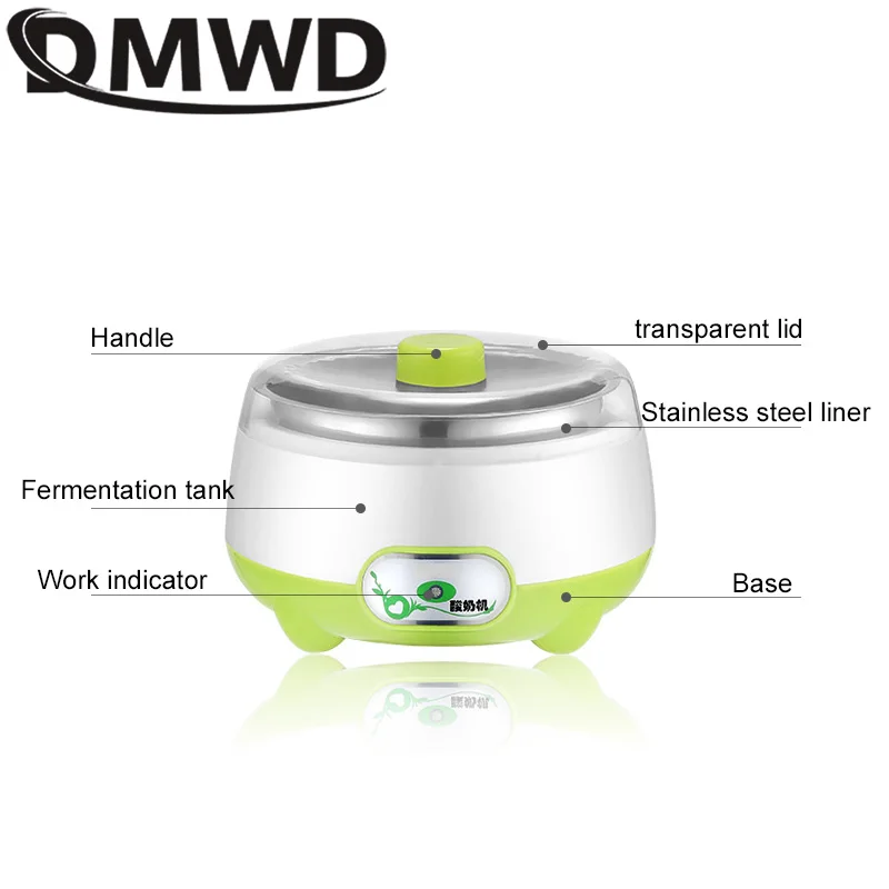 DMWD Mini Electric Yogurt Maker Automatic Yoghourt Machine Leben Natto Rice Wine Fermenter 1L Stainless Steel Liner Container EU 3