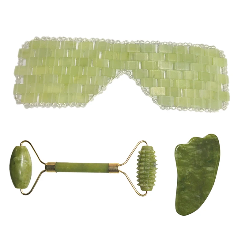 

Natural Jade Eye Mask Face Roller Massager Guasha Board Set Cold Therapy Sleep Massage Jade Eye Cover Facial Body Massage Tools