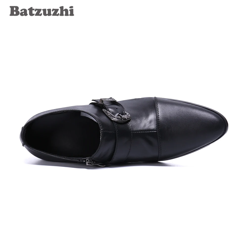 Batzuzhi 7cm High Heels Men Shoes Black Soft Leather Ankle Boots Men Pointed Toe Gentlemen Party and Wedding Botas Hombre! 38-46