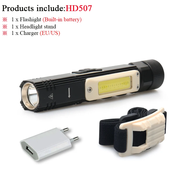 multifunctional led torch flashlight with magnet magnetic lamp usb rechargeable cree xm l2 hand lamp hunting waterproof Cob+ l2 - Испускаемый цвет: DHD507B1