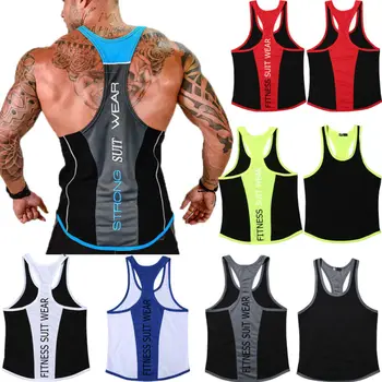 

M-3XL Big Plus Size Men Tank Tops Letter Stringer Bodybuilding Y-Back Vest Muscle Fit Gym Tank Top Workout Fitness Men Shirt Top