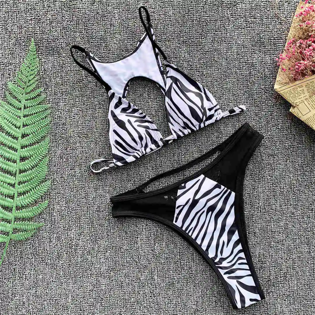 Zebra Черный сетчатый бикини с высокой талией, купальный костюм, женская одежда для плавания, комплект бикини из двух предметов, сексуальный купальный костюм, купальный костюм для женщин V1580 - Цвет: Zebra