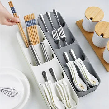 

Multi Grid Tableware Storage Box Kitchen Drawer Plastic Tray Knife Fork Dividing Box Home Multifunction Drain Decorative Trays