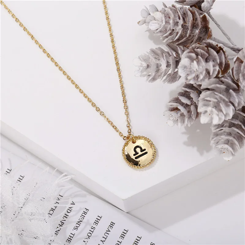 17KM 12 Constellation Star Zodiac Necklace For Women Elegant Coin Pendants Necklaces Gold Metal Choker Fashion Jewelry Gifts