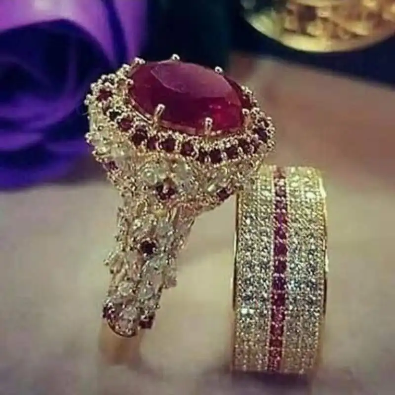 2 pcs/set Temperament Full Crystal Cubic Zirconia Rings Set For Women Party Wedding Engagement Jewelry Accessories Size 5-11