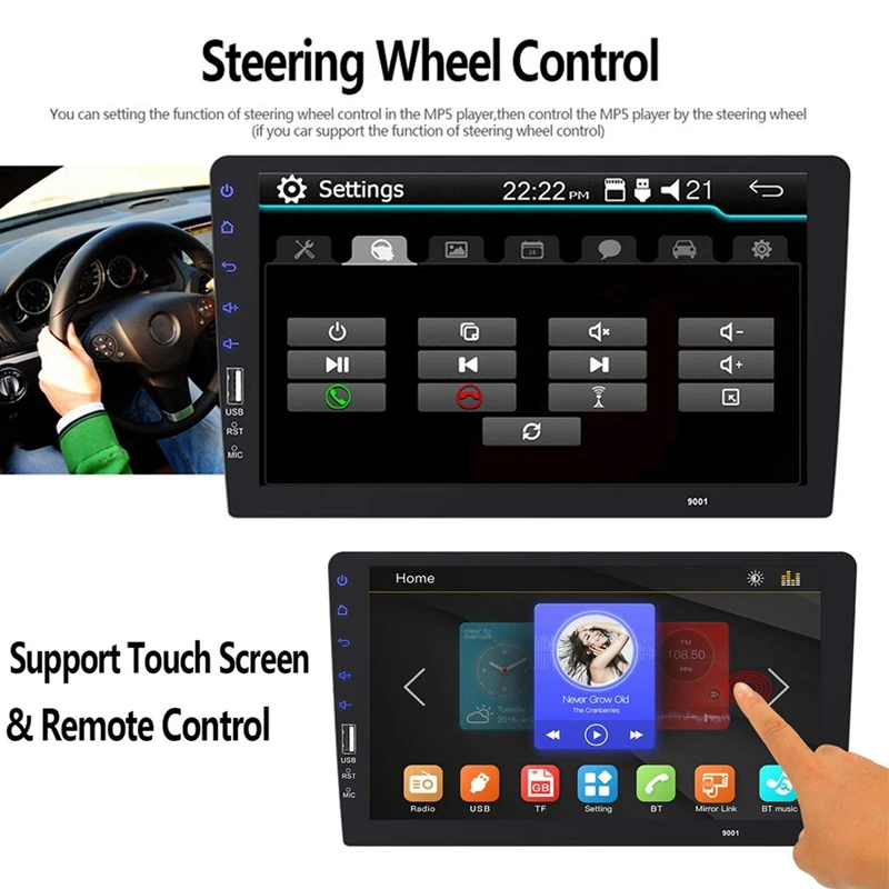 Car Multimedia Stereo, 2 Din 9 inch MP5 Player Automatic Audio Player Bluetooth USBTouch-Mirrorlink No Android