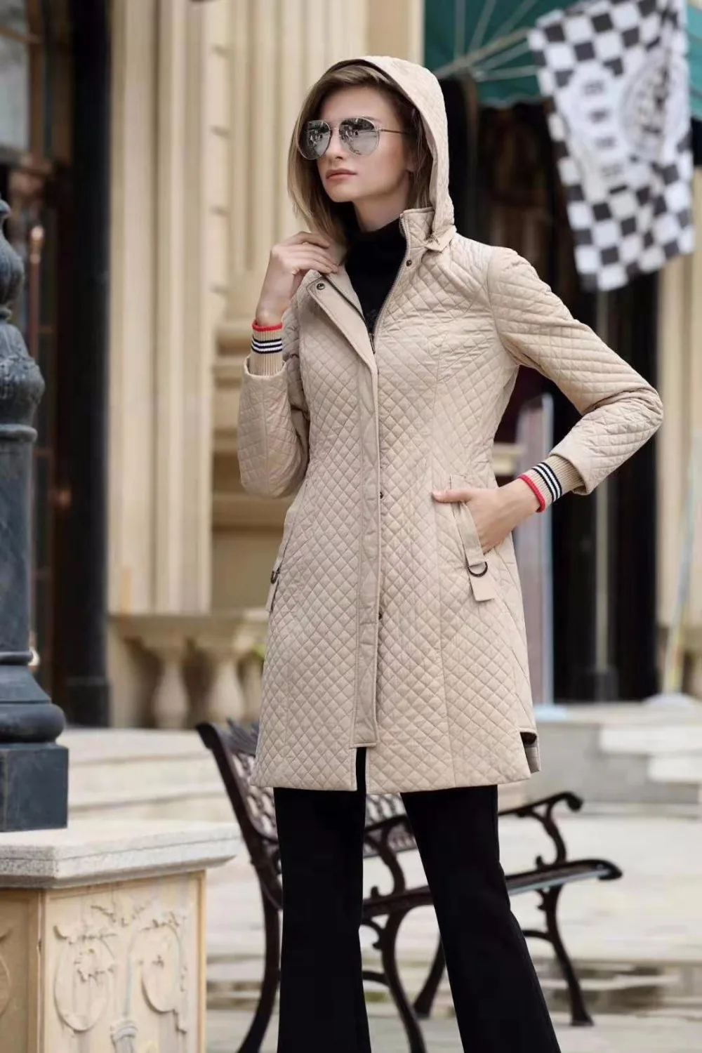 Высококачественное хлопковое приталенное пальто со стразами, осенняя и зимняя женская элегантная верхняя одежда, Женская парка 2XL