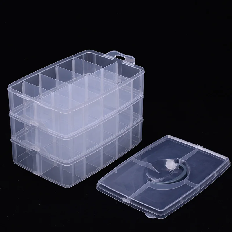 Jewelry Storage Box 3 Layers 30 Compartments Clear Container Organizer Case