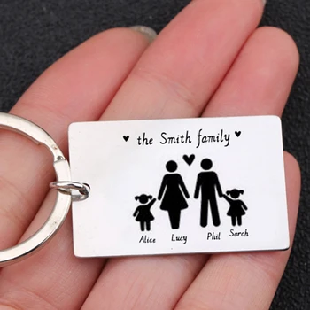 

Lucktune Fashion Family Key Chain Engraved Family Name KeyChain Personalized Custom Kids Baby Heart Pets Gift Key Ring