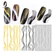 LadyMisty 1 шт. лазерная Золотая металлическая 3D наклейка для нейл-арта кривая полоса волнистые линии лента самоклеящаяся полосовая лента наклейка s наклейки