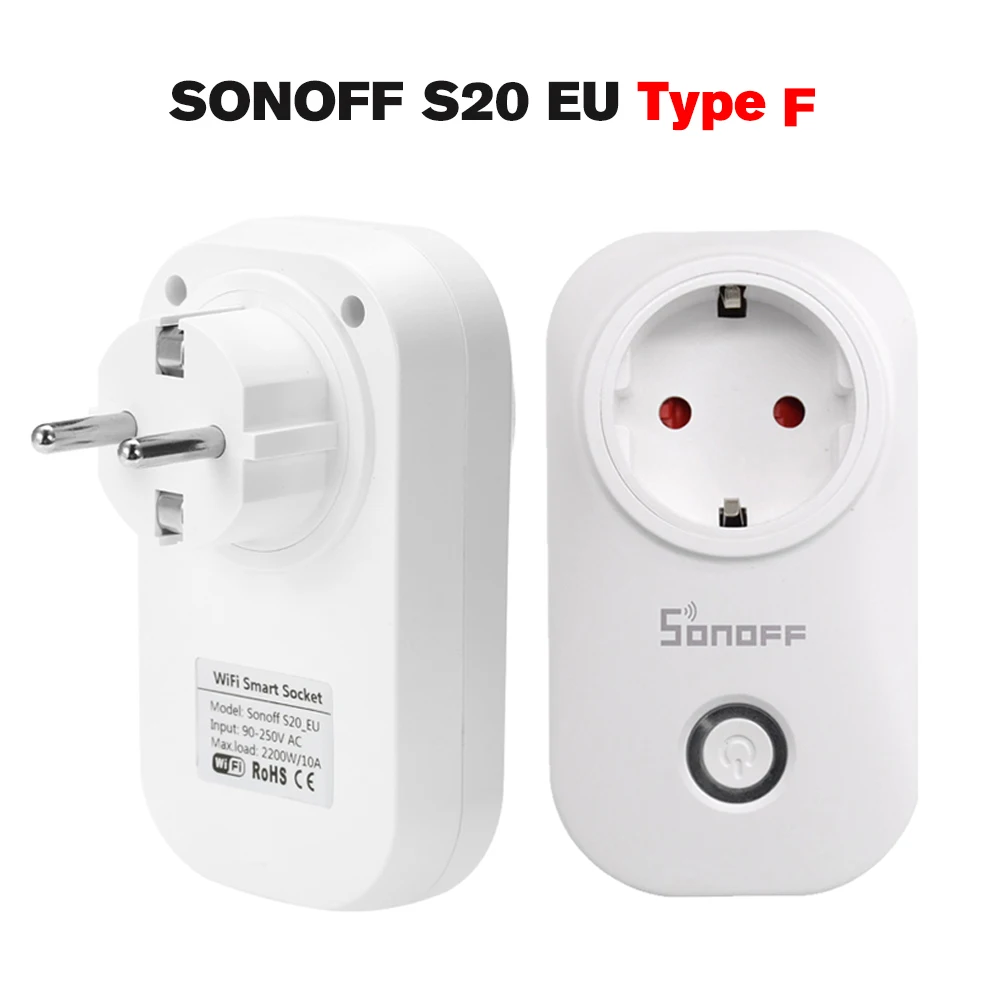 2 шт./лот Sonoff Baisc SV беспроводной Wifi переключатель SONOFF dr Din Rail лоток DW1 433 МГц сенсор Sonoff S26 S20 WiFi умная розетка модуль - Комплект: S20 EU-F