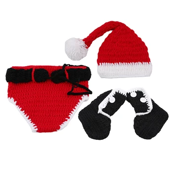 

3 Pcs New Christmas Baby Clothing Set Hat Christmas Baby Crochet Knitting Hat Suit Children Newborn Baby Photography Props