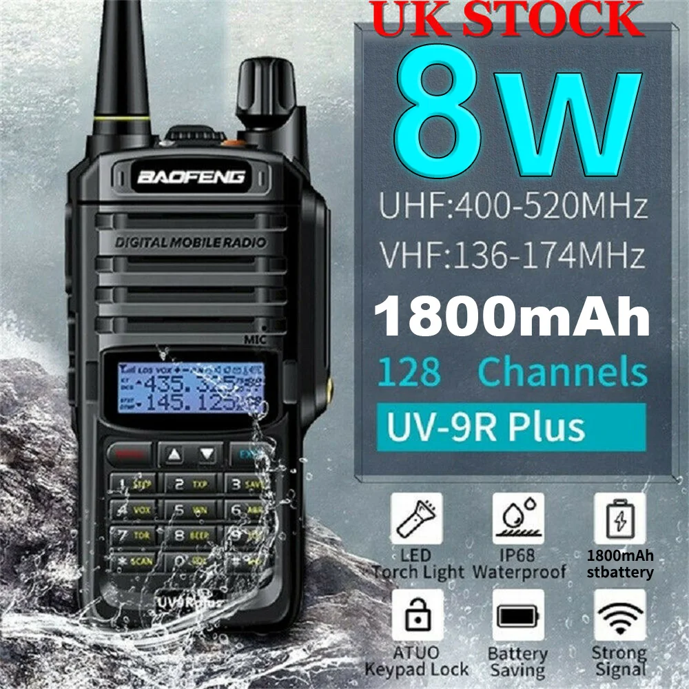 Baofeng UV-9R Plus 8W IP67 waterproof VHF UHF Walkie Talkie portable Dual Band Handheld Two Way Radio 1800MAH Battery EU/US PLUG original baofeng uv 9r ip67 waterproof dual band uhf vhf walkie talkie ham radio uv9r walky talky cb two way radio station uv 9r