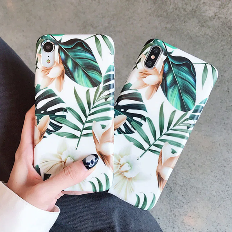 

Ottwn Banana Leaves Flowers Phone Case For iPhone X XR XS Max 6 6s 7 8 Plus 10 Cactus Avocado Soft IMD Silicone Back Cover Coque