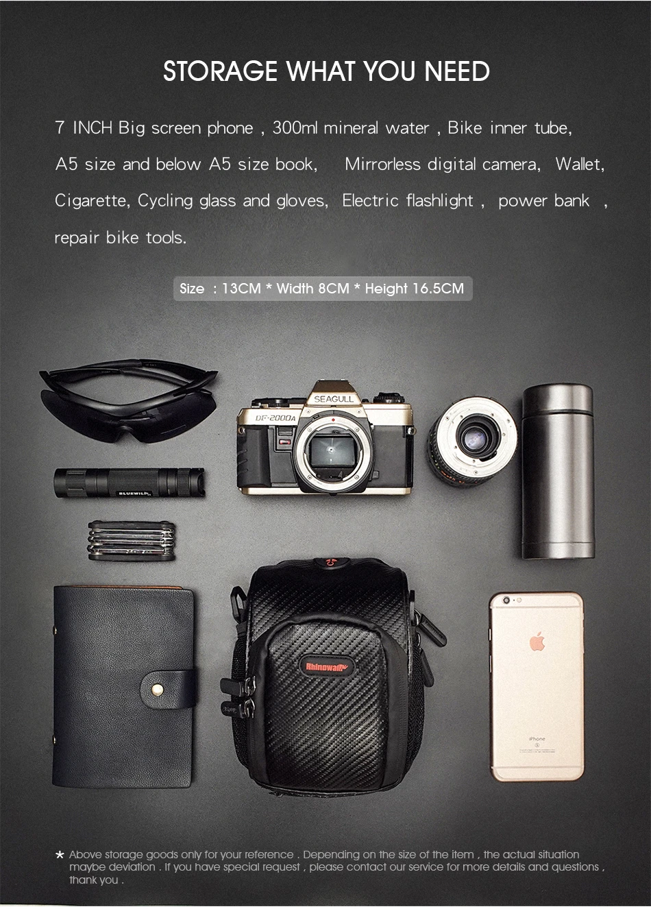 Excellent RHINOWALK Bicycle Handlebar Bag Electric Bike Front Rainproof Tube Pocket Shoulder Pack Multi Phone Holder with Rain Cover 20