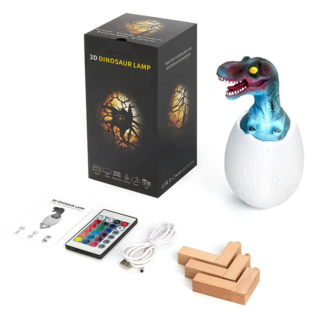 

Dinosaur Egg 3D Night Light USB Rechargeable Control Lamp 16 Colors Change Remote LED Light Childen's toy Gift home desk lamp