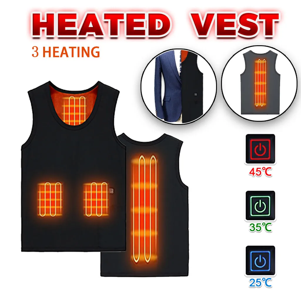 

Winter Heated Vest Outdoor Warm Clothing Heated For Riding Skiing Fishing Charging Via 3 Heating Coat Safe Power Heated Jacket