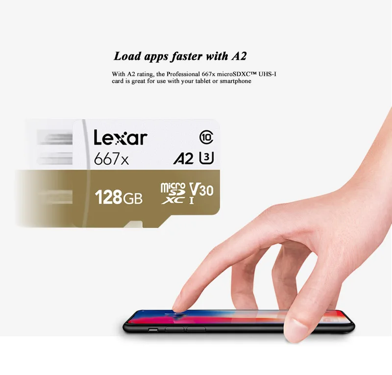 Lexar Microsd карты 667x транс флэш карты 128 ГБ 256 C10 SDXC V30 A2 U3 хранения слот для карт памяти TF Card Макс 100 МБ/с