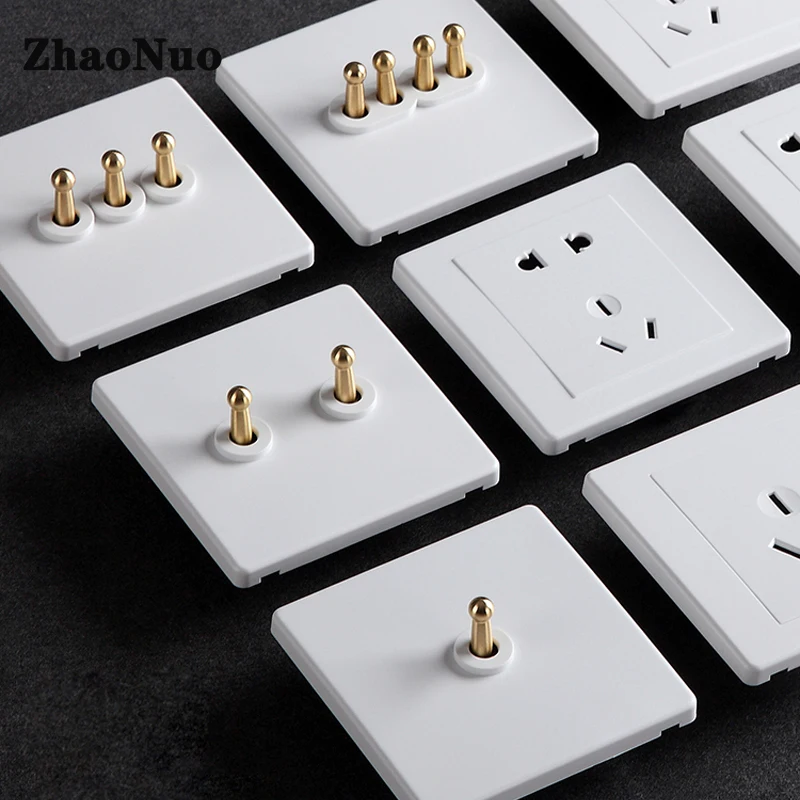 Retro Switch 1-4 Gang 2 Way White PC Matte Panel Wall Light Brass Lever Toggle Single Dual Control Free Shipping | Обустройство дома