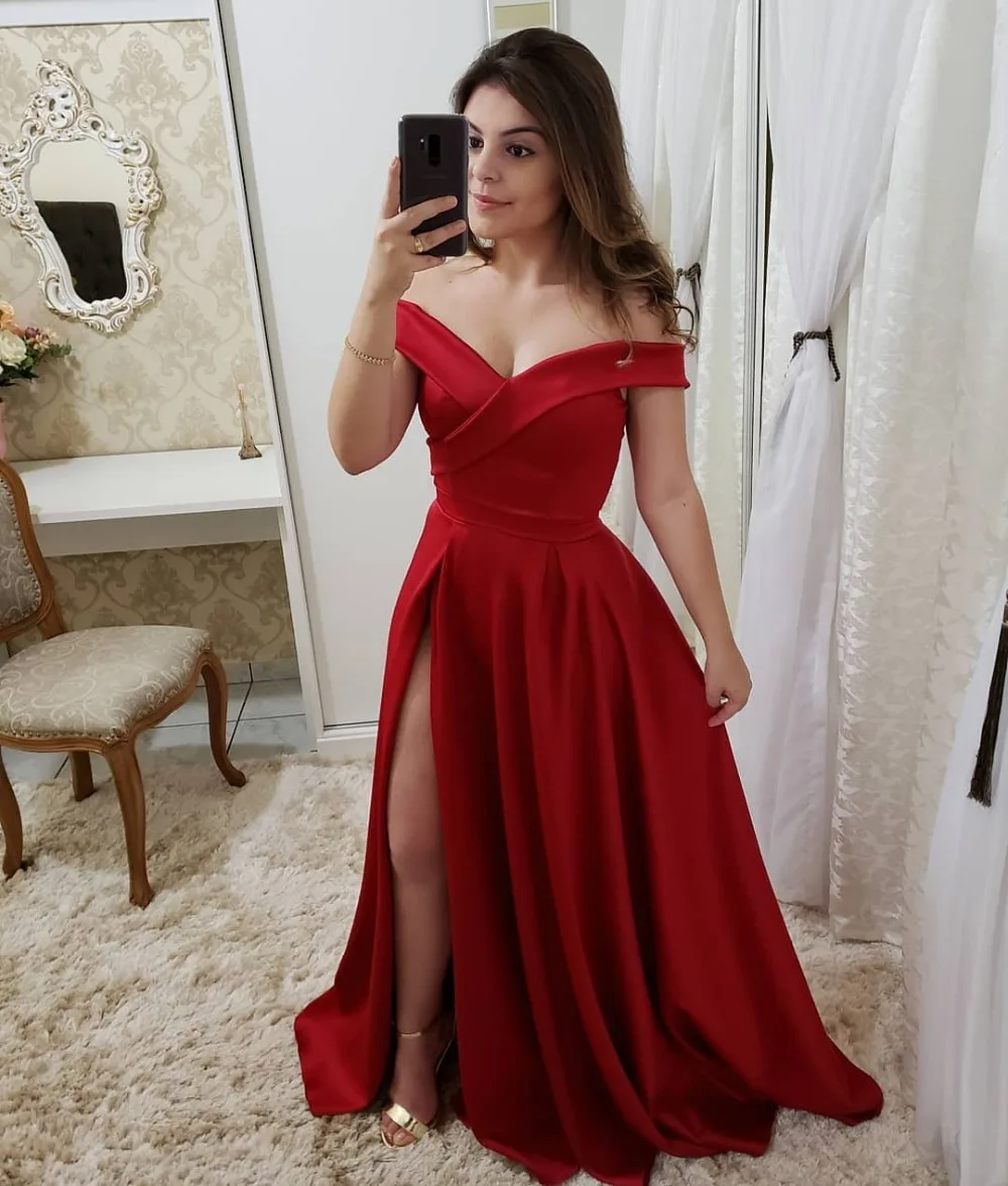 Новое поступление Vestidos сексуальное длинное вечернее платье с v-образным вырезом Длинное Элегантное Вечернее Платье трапециевидной формы с разрезом сбоку