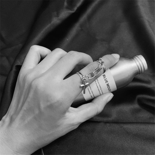 Cool Hip Pop Rings Multi-layer Adjustable Chain Four Open Finger Rings Alloy man Rotate Rings for Women Party Gift