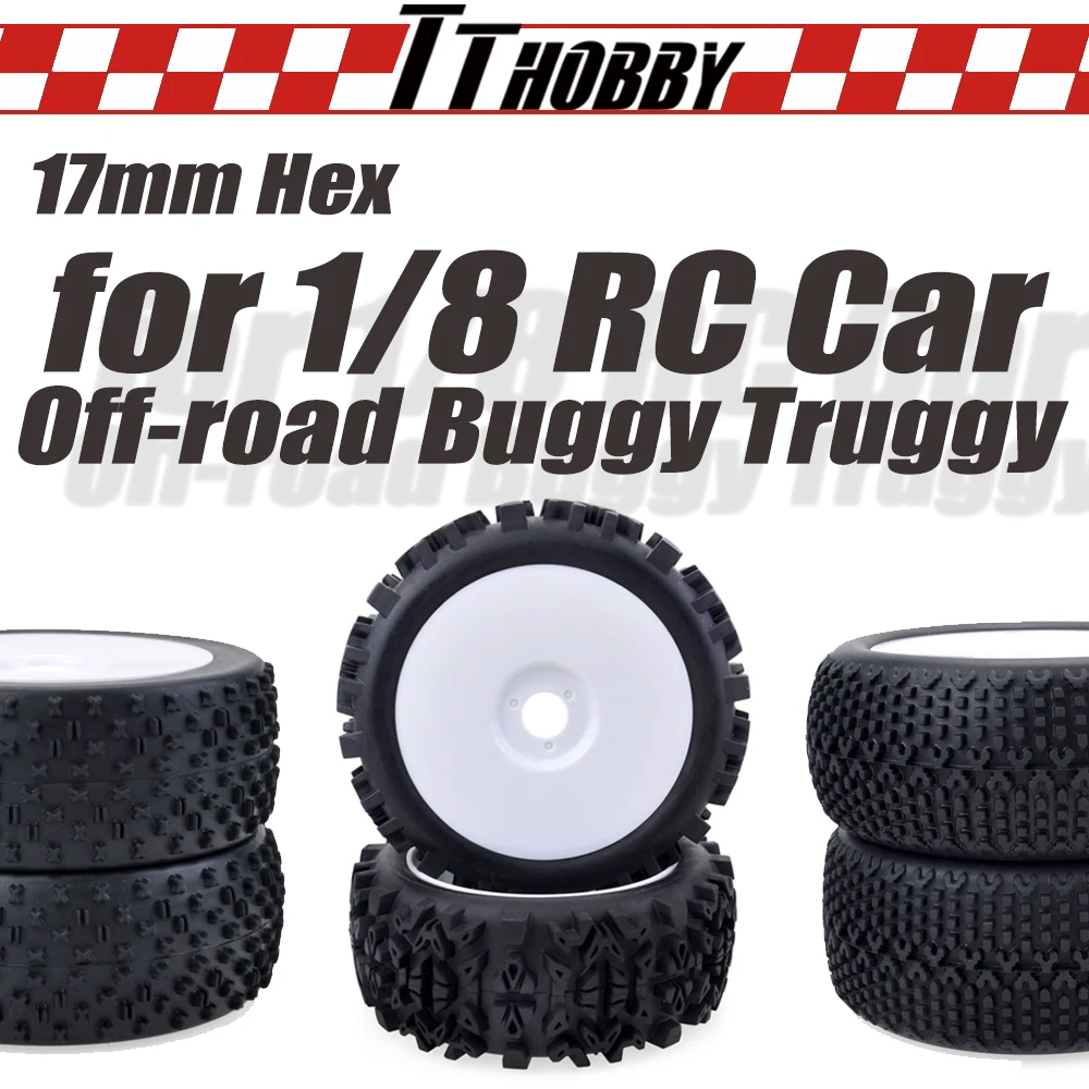 TTHOBBY 4PCS 1/8 Tires Wheels 17mm Hex Rim Hub Off-Road 120MM Tire Buggy for 1/10 Truggy Traxxas Truck Short Course on-road Car | Игрушки и