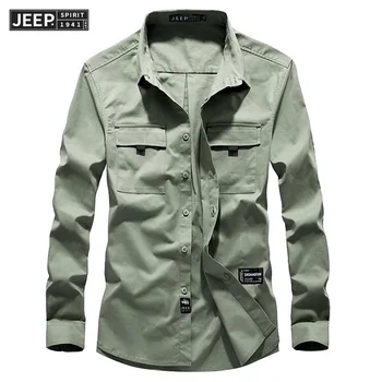 

JEEP SPIRIT New Arrival Long Sleeve Shirt Men Dress Solid Color Military Cotton Men Shirt Plus Size M-4XL Spring Blusa Masculina