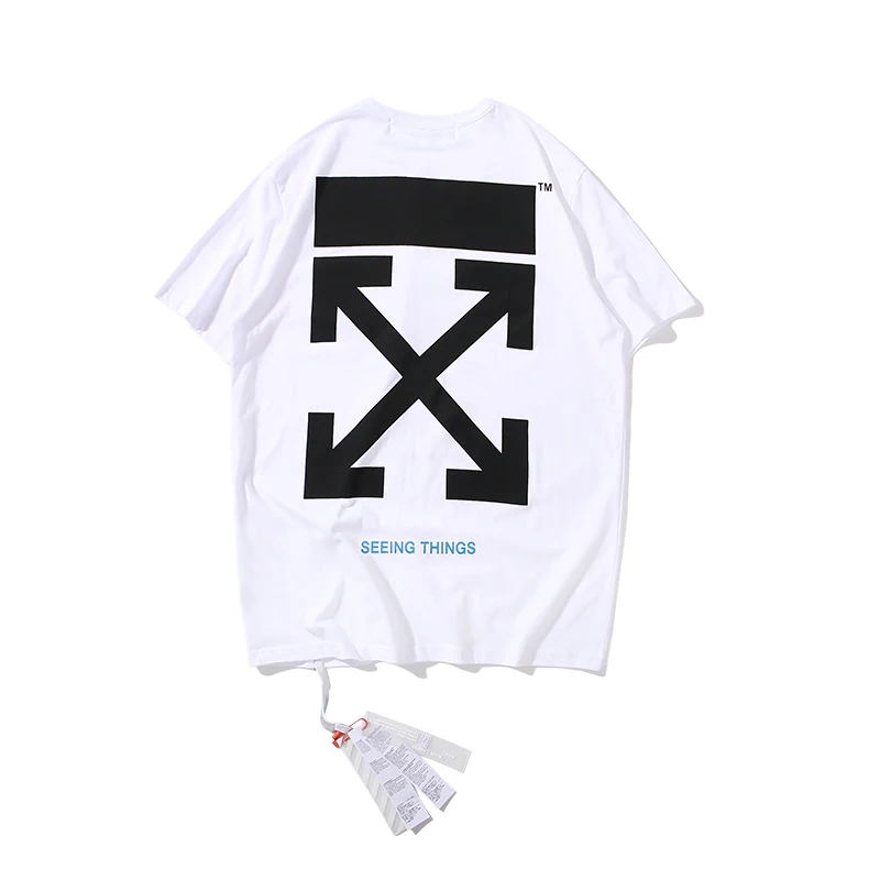 White Простая стрела 19ss Off-White OW для мужчин/женщин, унисекс, модные модели влюбленных пар, хлопковая Повседневная футболка с коротким рукавом и круглым вырезом - Цвет: White