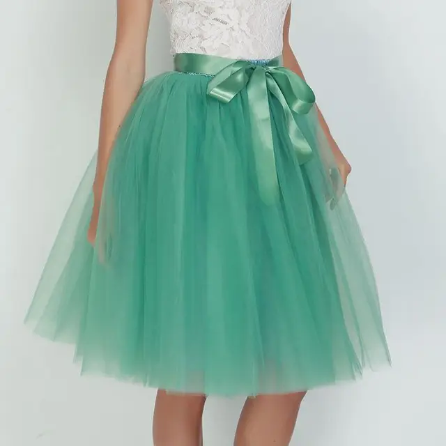 6Layers 65cm Fashion Tulle Skirt Pleated Tutu Skirts Women Lolita Petticoat Bridesmaids Sweet Party Midi Skirt Mini Skirt Dress light green