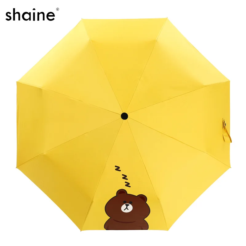 Yellow bear С рисунком в виде елки три симпатичных со складным зонтом женские черное покрытие Солнцезащитные очки Зонты животного Ветрозащитный зонты, дождь Для женщин зонтик - Цвет: Yellow bear