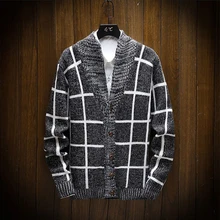 Новое поступление, шерстяной мужской свитер, Осень-зима, модный клетчатый кардиган с v-образным вырезом, однобортный Повседневный вязаный мужской свитер