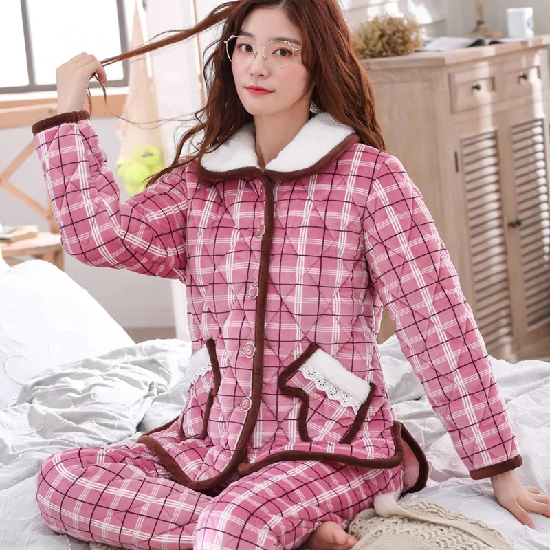 

Coral Velvet Three Layer Padded Pajamas Women's Winter Thick plus Velvet Winter Flannel Tracksuit 7711