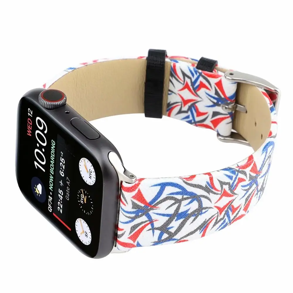 Шипы с напечатанным узором ремешок для наручных часов iWatch серии 44/40 мм, 38 мм, 42 мм, версия кожаный браслет для наручных часов Apple Watch, версии 5 4 3 2 1