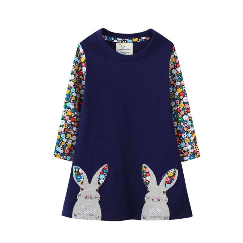 dresses party dresses Jumping Meters Hot Selling Children's Girls Dress For Autumn Spring Princess Kids Cotton Clothes Animals Embroidery Bunny Dress jumper dress
