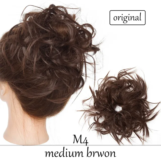 HAIRRO 80g Straight Donut Chignon Hairpieces Synthetic Ombre Elastic Updo Chignon Fluffy Messy Scrunchies Hair Bun For Women medium brown-45g