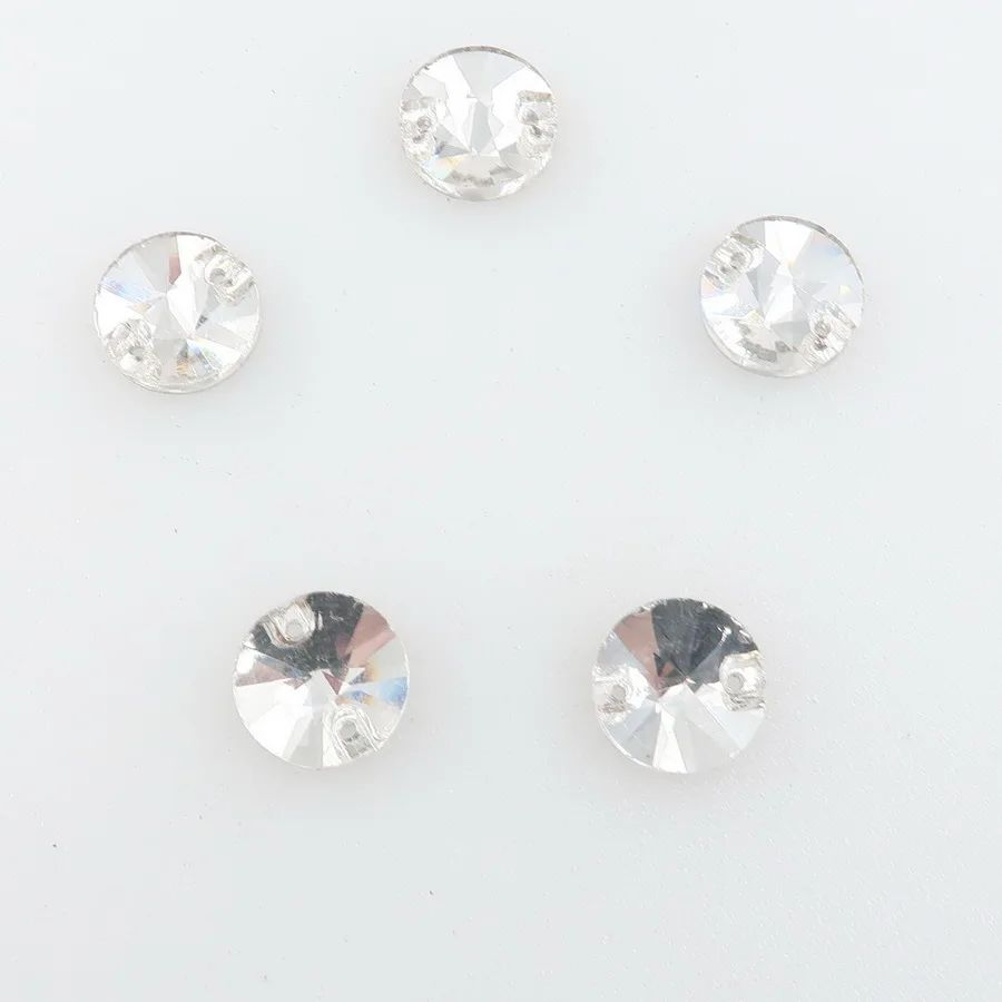 Круглые Rivoli формы плоские стеклянные кристаллы с 2 отверстиями 6 размеров пришитые Стразы бусины кристаллы для свадебного платья обувь сумки diy